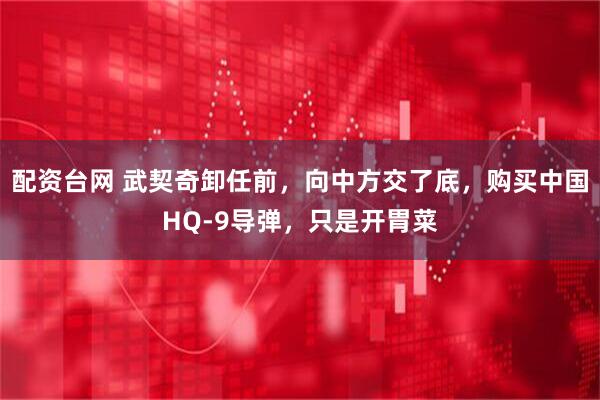 配资台网 武契奇卸任前，向中方交了底，购买中国HQ-9导弹，只是开胃菜